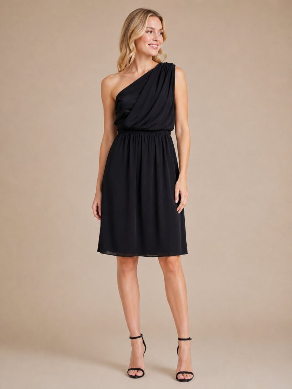 Banana Republic Monogram Draped One-Shoulder Dress Black 4 #A3217